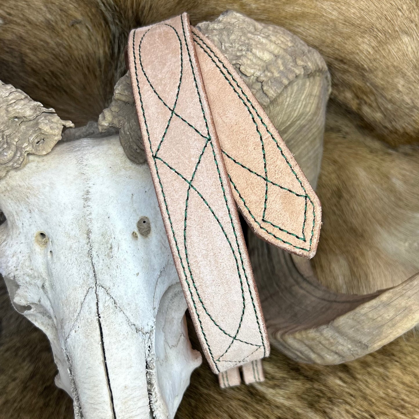 NATURAL VEG TAN ROUGHOUT- GREEN GUNSLINGER STITCH