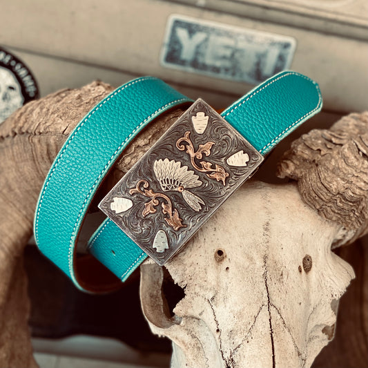 APACHE BLUE PEBBLED LEATHER - SINGLE STITCH (BELT ONLY)