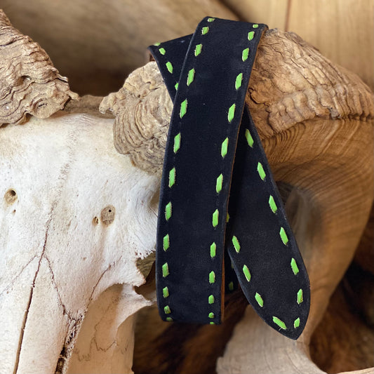 CADILLAC BLACK BELT W/LIME BUCKSTITCH