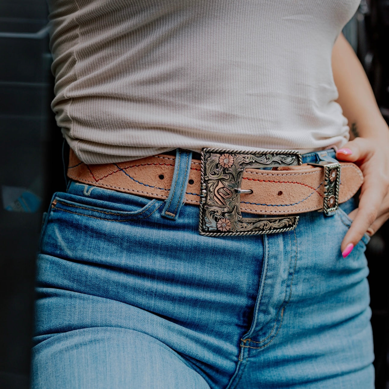 NATURAL VEG TAN ROUGH OUT - RWB GUNSLINGER STITCH