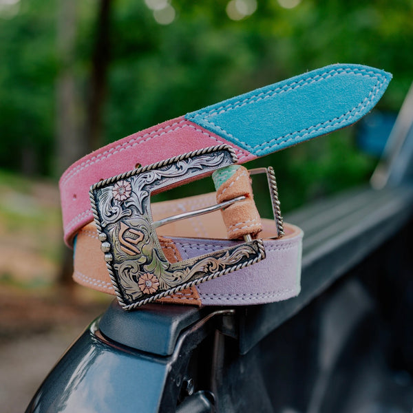 MULTI-COLOR SUEDE PATCHWORK BELT
