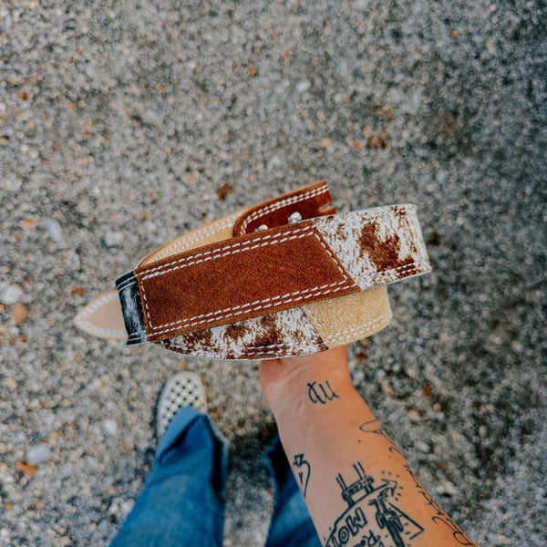 MULTI-COLOR SUEDE PATCHWORK BELT - HAIR ON HIDE