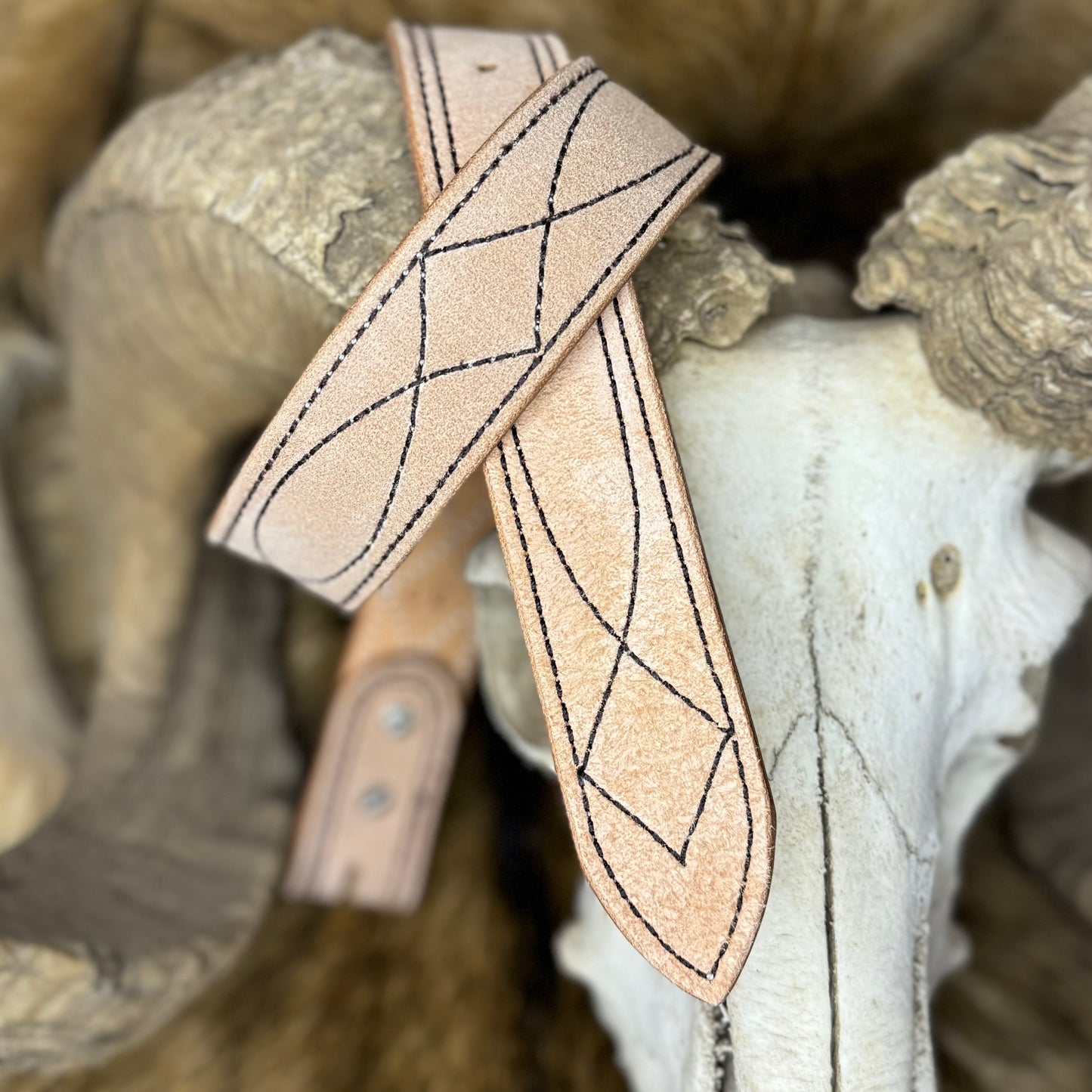 NATURAL VEG TAN ROUGH OUT W/ BROWN GUNSLINGER STITCH