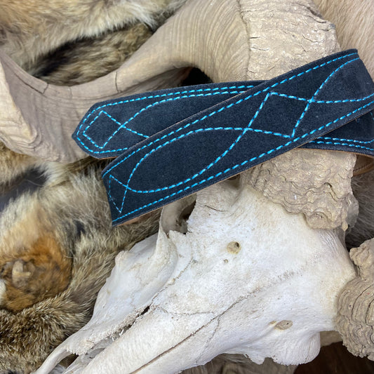 CADILLAC BLACK w/TURQUOISE GUNSLINGER STITCH - SUEDE BELT